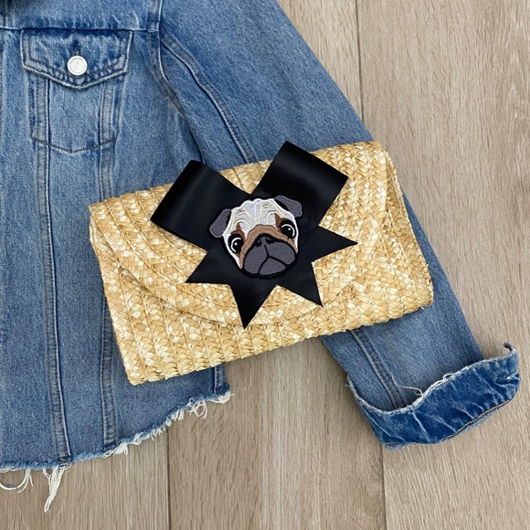 Pug Rattan Straw Clutch - Picture 2 of 6